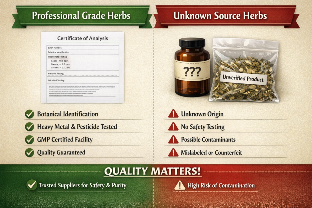 Quality testing standards Chinese herbs Houston professional herbalist safety verification